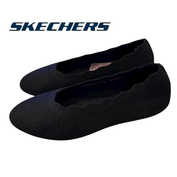 New Skechers Cleos Black Scalloped Edge Flats 8.5 - Picture 2 of 8